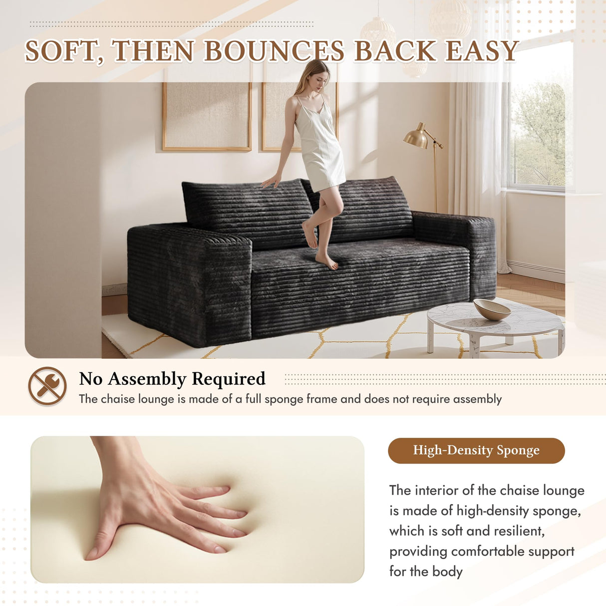 63 Inch Loveseat Sofa - Boneless Couch Plush Corduroy Upholstery, No Assembly Needed, Ultra Comfy for Small Spaces, Living Room, Bedroom & Apartment FAVSH