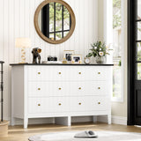 FOTOSOK White Dresser, Chest of Drawers, Modern 6 Drawer Double Dresser with Deep Drawers, Nursery Dresser for Baby, Wide Storage Organizer Cabinet for Living Room, Hallway,White&Black FOTOSOK