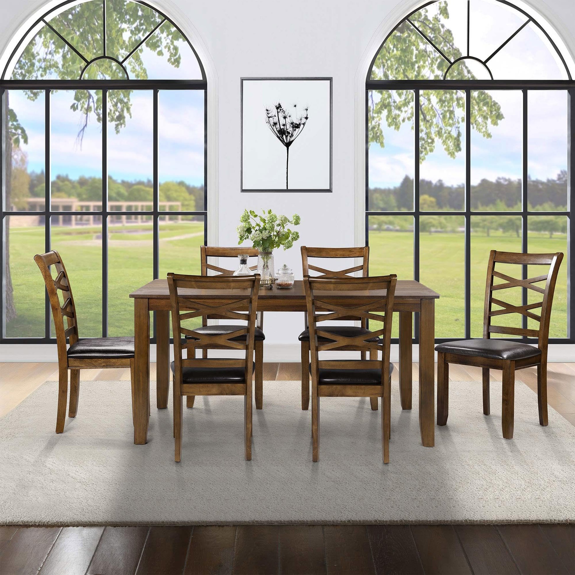 GEPOW Dining Set for 6, Rubber Wood Dining Table with 6 Cushioned Chairs Rustic Kitchen Table, 60" L x 36" W x 30" H - WoodArtSupply