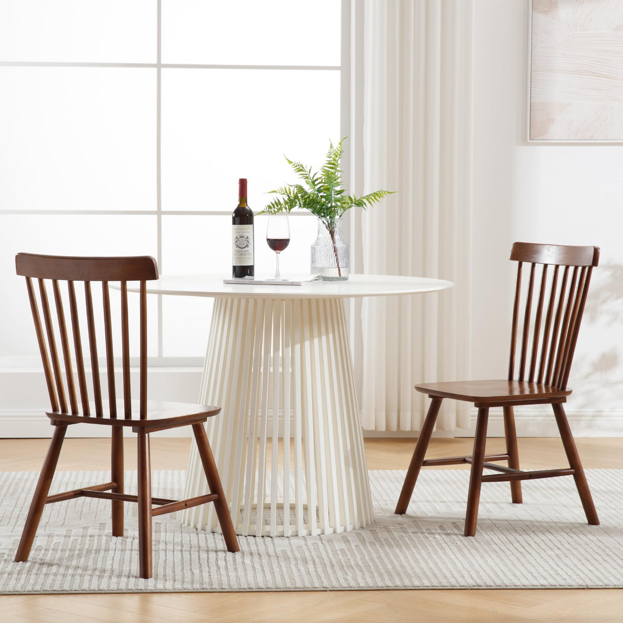 LZAREAL Farmhouse Dining Chairs Set of 2 Wooden Kitchen Chairs Mid Century Modern Spindle Chair French Country Windsor Dining Chairs for Dinning Room Kitchen Restaurant Bar Canteen Library, Walnut LZAREAL