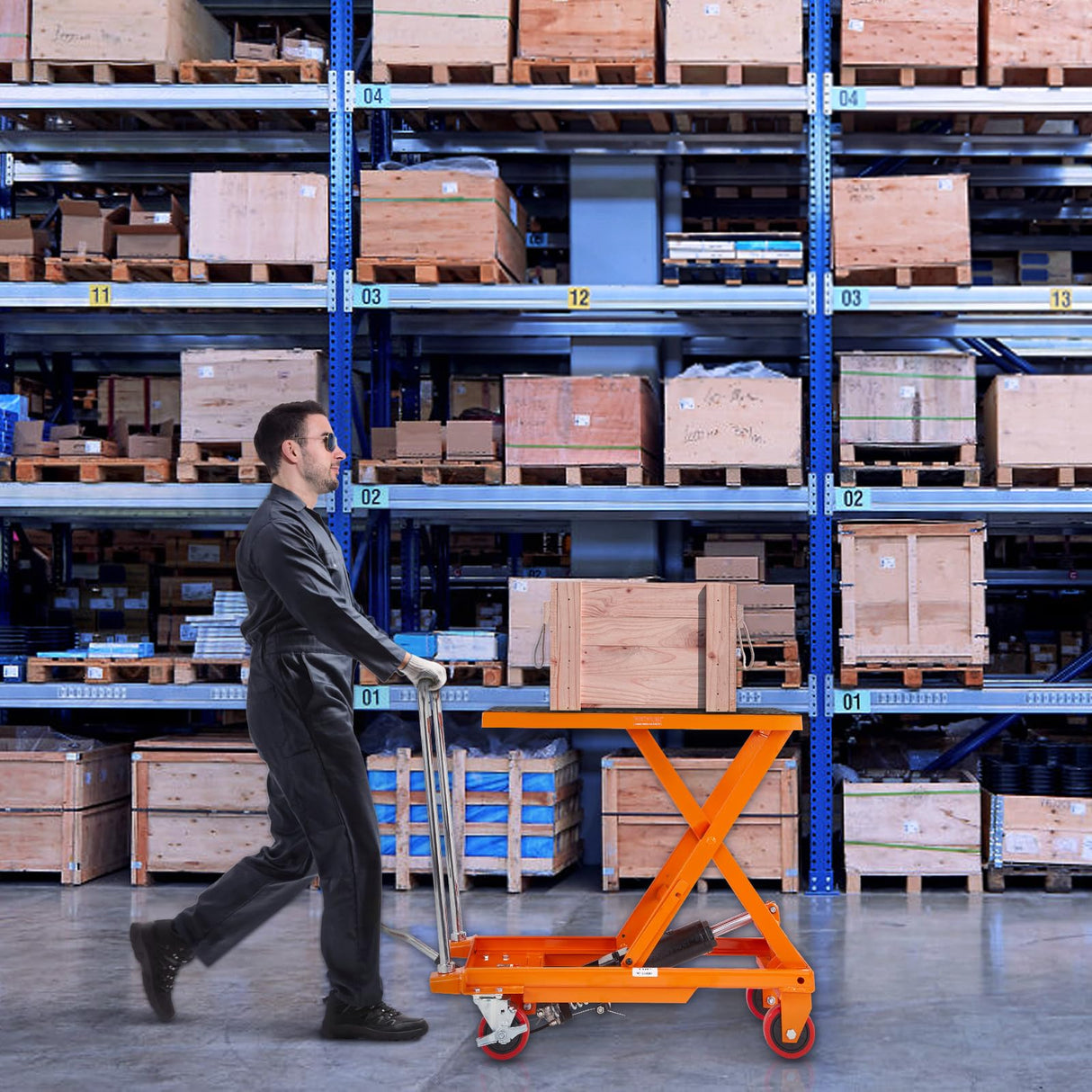 VEVOR Hydraulic Lift Table Cart, 500lbs Capacity 28.5" Lifting Height, Manual Single Scissor Lift Table with 4 Wheels and Non-Slip Pad, Hydraulic Scissor Cart for Material Handling, Orange VEVOR