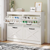 YITAHOME Shoe Cabinet with 4 Flip Drawers, Freestanding Shoe Rack, Shoe Organizer, Narrow Shoe Cabinet for EntryWay Hallway Living Room, White YITAHOME