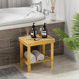 Glavbiku Bamboo Shower Bench, Shower Chair with Non-Slip Feets Storage Shelf Safe and Stable, Kids Adults Wooden Stool for Home, Bathroom, Bedside, Living Room Glavbiku