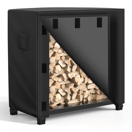 WLEAFJ Outdoor Firewood Rack Cover 4 feet, Log Rack Cover Waterproof, Wood Cover for Log Holder, 48" W x 24" D x 41" H, Black WLEAFJ