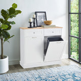 GTQuality Double Tilt Out Trash Cabinet, Dual Kitchen Trash Bin Cabinet with Hideaway Drawer, Wooden Free Standing Recycling Cabinet Garbage Can Holder Pet Proof(White) GTQuality