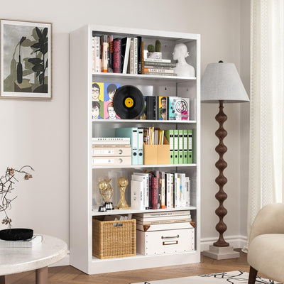 White Metal Bookshelf, 66" Tall Bookcase, Industrial Bookshelves and Bookcases, 5 Shelf Bookcase with Adjustable Shelves, Heavy Duty Book Cases for Office, Home, Library, Living Room, School