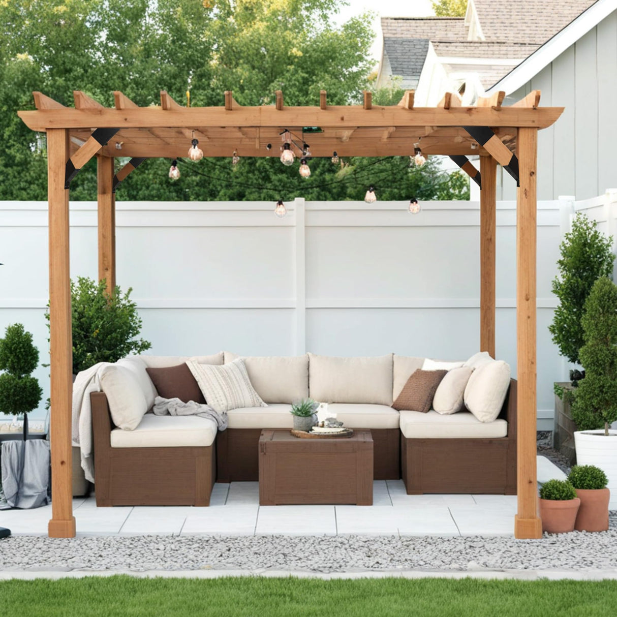 8 PCS 45-Degree Angle Pergola Bracket, Angle Support Bracket Pergola Brace, for 2''x4'' Lumber, Heavy Duty Connector Brace with Drainage Holes, for Gazebo Patios Pergolas Yards Sheds Riyhch