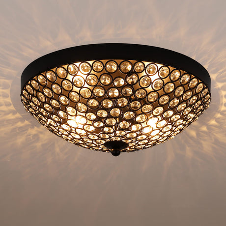 Sheenkarion Modern Black Flush Mount Crystal Ceiling Light,2-Light Crystal Chandelier Ceiling Lighting for Bedroom Living Room Closet Kitchen,Hallway Light Fixtures with Sparkling Crystal Metal Shade Sheenkarion