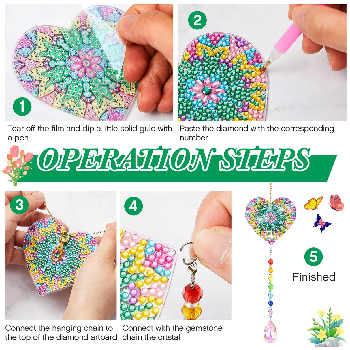 Thyle 9 Pcs Diamonds Painting Suncatcher Kit Wind Chimes DIY Diamond Kits Diamond Art Sun Catchers for Adults DIY Crafts Garden Home Decor Crystal Hanging Ornaments, 9 Styles Thyle