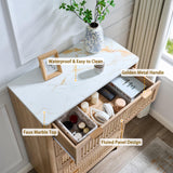 GIAJORYA Fluted Tall Dresser for Bedroom, 5 Drawer Dressers with Faux Marble Top, Wooden Chest of Drawers, Modern Storage Cabinet Organizer, Natural Oak GIAJORYA