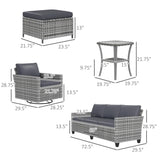 Outsunny 6 Piece Patio Furniture Set with Rattan 3-seater Sofa, Swivel Rocking Chairs, Footstools, Table, Outdoor Conversation Set for Backyard, Lawn and Pool, Mixed Gray Outsunny