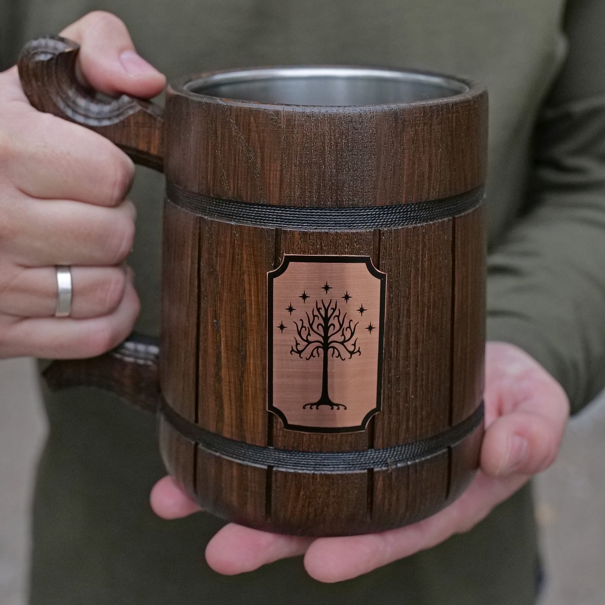 Tree Of Gondor Mug. Lord Rings Mug. Hobbit Mug. Wood Beer Steins. Gift Frodo Wooden Beer Mug Tankard. Gondor Mug. Hobbit Gift #97/0.6L / 22 ounces - WoodArtSupply