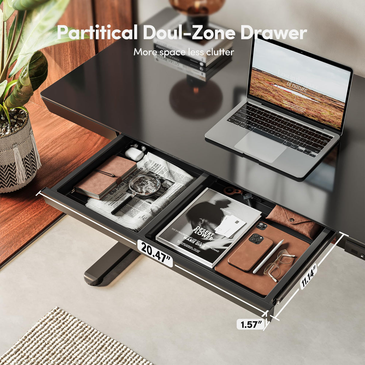 CubiCubi 48 × 24 Electric Standing Desk with Drawers, Whole-Piece Glass Adjustable Height Desk, One-Piece Quick Install Adjustable Sit Stand Desk, Black CubiCubi