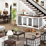 PIAOMTIEE 70.9" Large Double Dog Crate Furniture, Wooden Dog Crate Kennel Furniture with Divider & 2 Trays, Dog Crates Furniture for Large or 2 Medium Dogs Indoor, White PIAOMTIEE