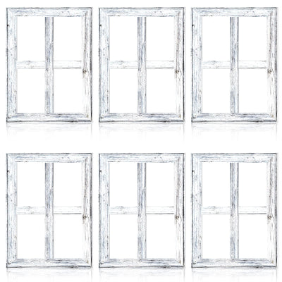 6 Pcs Rustic Wall Decor 15.75 x 11.81 Farmhouse Window Frame Home Decoration Fake Window Wall Pediments Vintage Country Wall Art Western Wood Window Pane for Entryways Living Dining Room Home(White)