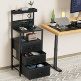 SZLHANJZ LED Nighstand with Charging Station, Dresser Nightstand with 3 Drawers and LED Lights, Storage Side Table with 3 Shelf and Hooks, Bedroom End Table for Bedside, Modern Black SZLHANJZ