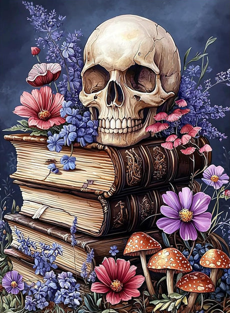 Diamond Art Kits for Adults Beginner, Skull Vintage Books Diamond Painting Kits 5D Diamond Dots Gem Art Crafts with Tools, Round Full Drill Funny Crafts for Home Wall Decor&Gift-12x16 inch Fairyland JinWenn