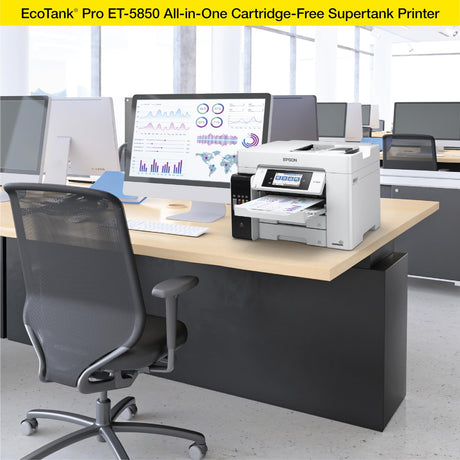 Epson EcoTank Pro ET-5850 Wireless Color All-in-One Supertank Printer with Scanner, Copier, Fax and Ethernet, White Epson