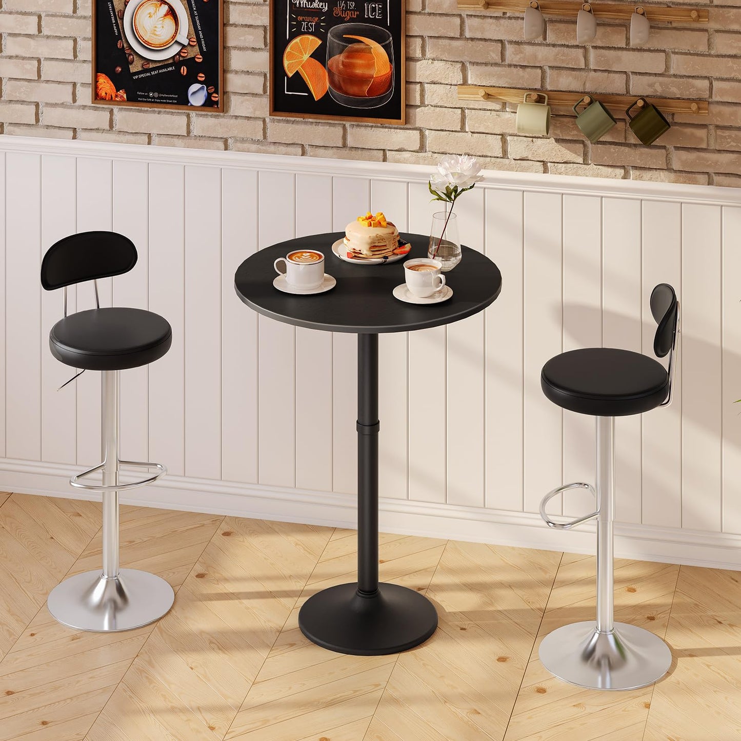 HOOBRO 35" Black Round Bar Table - Stylish Cocktail Table for Narrow Spaces