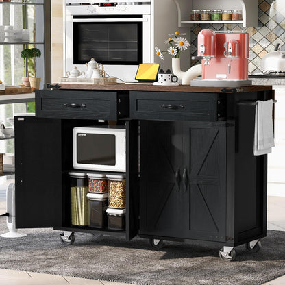 FRANSOUL 53.5'' Farmhouse Kitchen Island Cart with Power Outlet, Kitchen Island with Storage,Drop Leaf and Spice Rack, Rolling Kitchen Cart on Wheels for Home, Kitchen and Dining Room