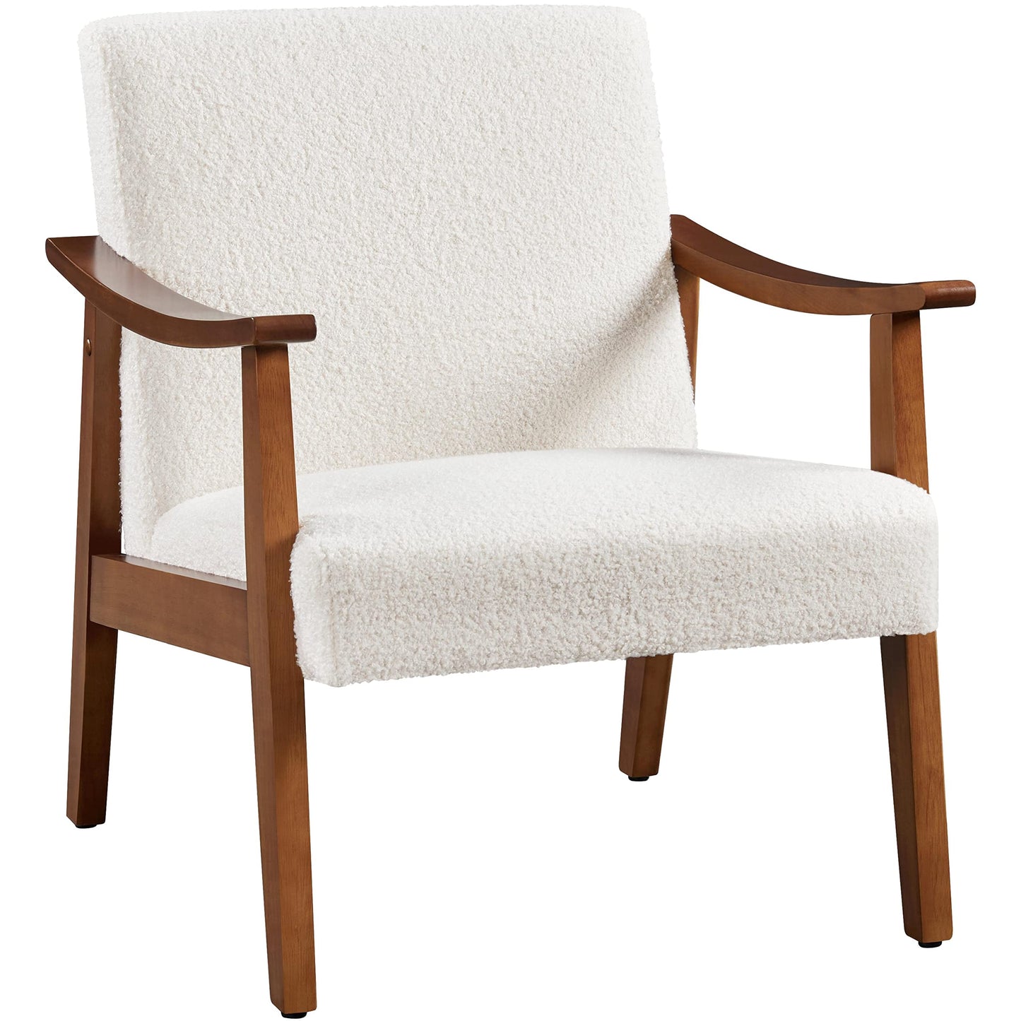 Yaheetech Fabric Accent Chair, Mid-Century Modern Armchair with Solid Wood Legs, Reading Leisure Chair with High Back for Living Room Bedroom Waiting Room,Ivory