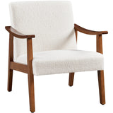 Yaheetech Fabric Accent Chair, Mid-Century Modern Armchair with Solid Wood Legs, Reading Leisure Chair with High Back for Living Room Bedroom Waiting Room,Ivory Yaheetech