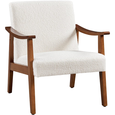 Yaheetech Fabric Accent Chair, Mid-Century Modern Armchair with Solid Wood Legs, Reading Leisure Chair with High Back for Living Room Bedroom Waiting Room,Ivory Yaheetech
