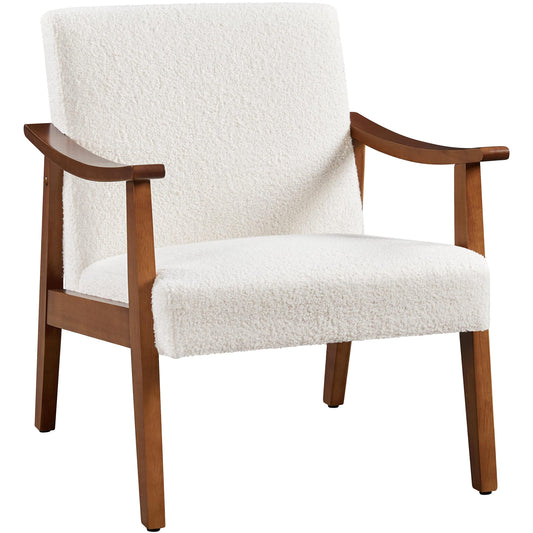 Yaheetech Fabric Accent Chair, Mid-Century Modern Armchair with Solid Wood Legs, Reading Leisure Chair with High Back for Living Room Bedroom Waiting Room,Ivory