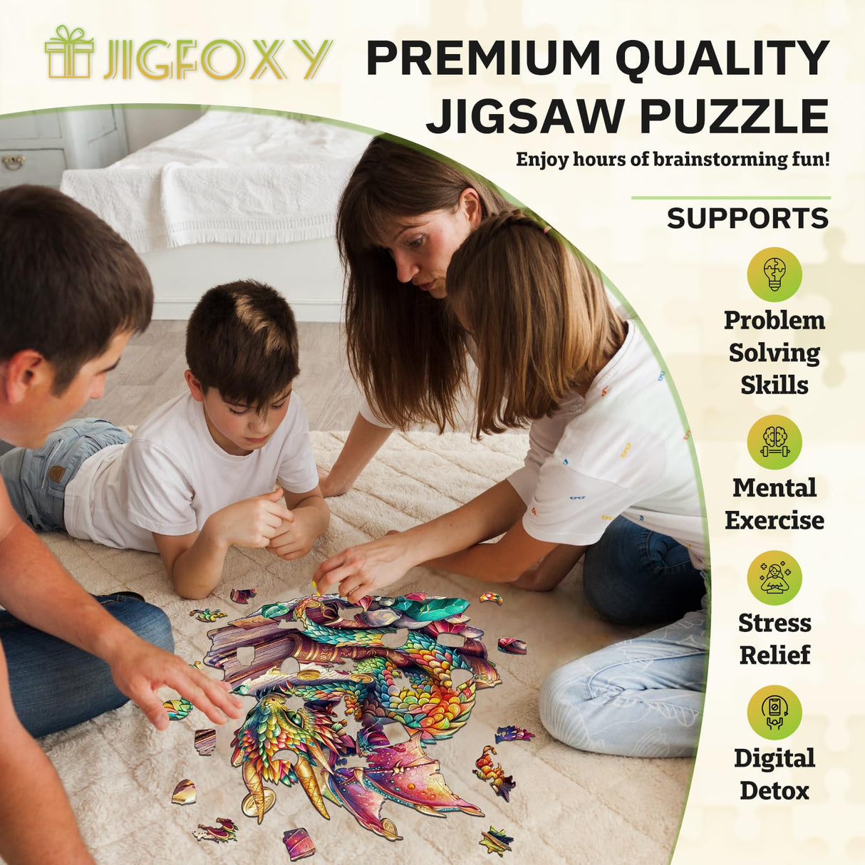 Jigfoxy Wooden Puzzles for Adults, Dragon Wood Puzzles Adult, Unique Animal Shape Wooden Jigsaw Puzzles, Birthday Gifts for Puzzles Lovers Family Friend (S-8.5 * 8in-100pcs) Jigfoxy
