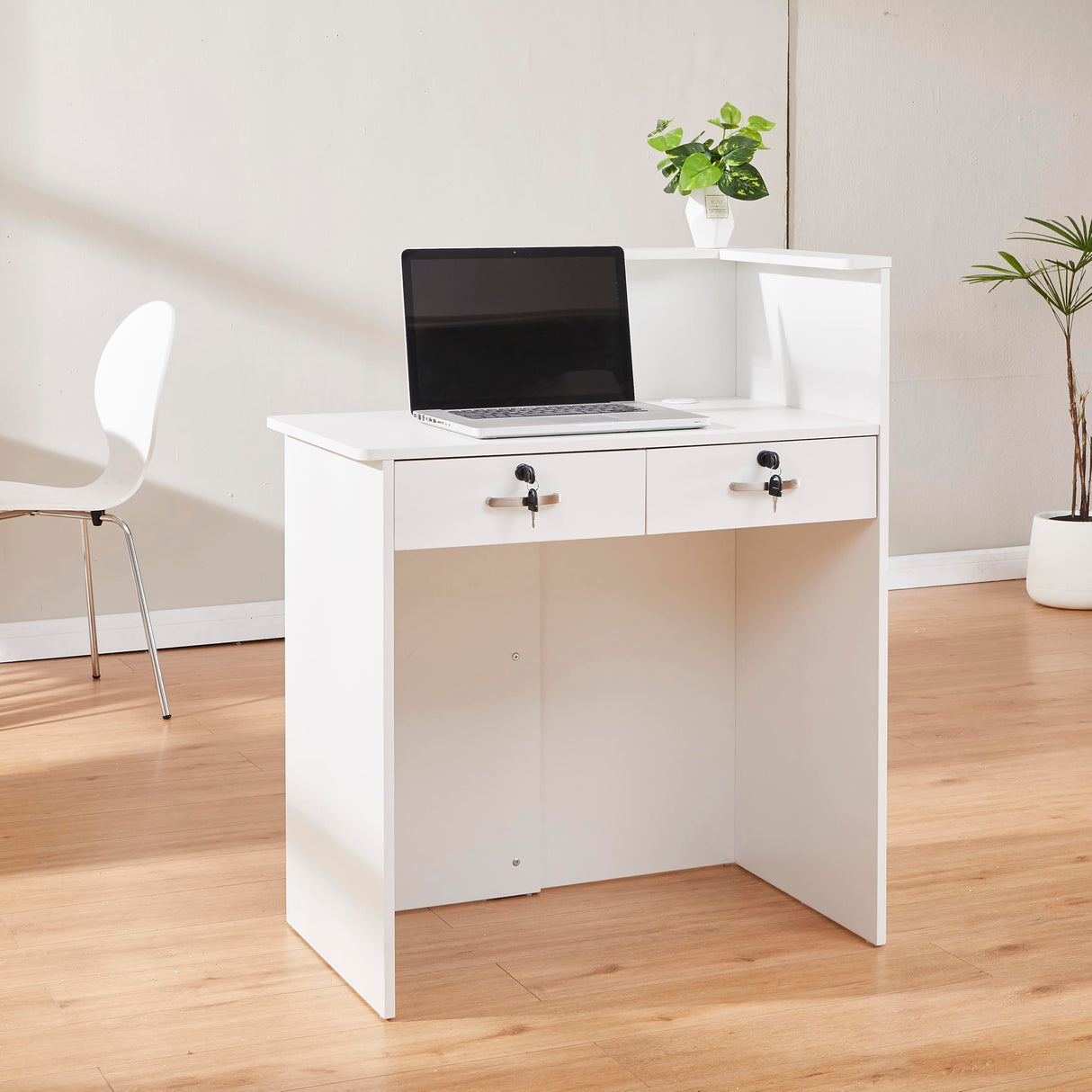 LayBurst Reception Desk with Two Lockable Drawers,Retail Counter with Cable Management Holes,Small Front Desk for Salon Lobby Office Home LayBurst