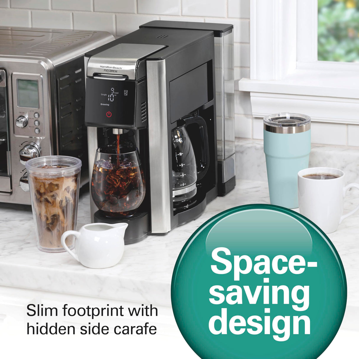 Hamilton Beach FlexBrew Advanced 5-in-1 Programmable 12 Cup Drip and Single Serve Hot & Iced Coffee Maker with Movable 60 oz. Water Reservoir, Use Pod Packs and Grounds, Fast Brewing, Black (49924) Hamilton Beach