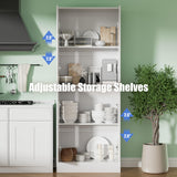 Housoul 71" Tall Freestanding Pantry Cabinet, 4 Doors with Adjustable Shelves, Larder & Kitchen Hutch Cabinet for Dining Room, White Housoul