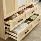 Sophshelter Rattan Armoire Wardrobe Closet: Wardrobe Closet with 4 Drawers Wardrobe Closet with 3 Doors Tall Armoire Closet with Mirror for Bedroom 47.24''W x 18.9''D x 70.9''H Sophshelter