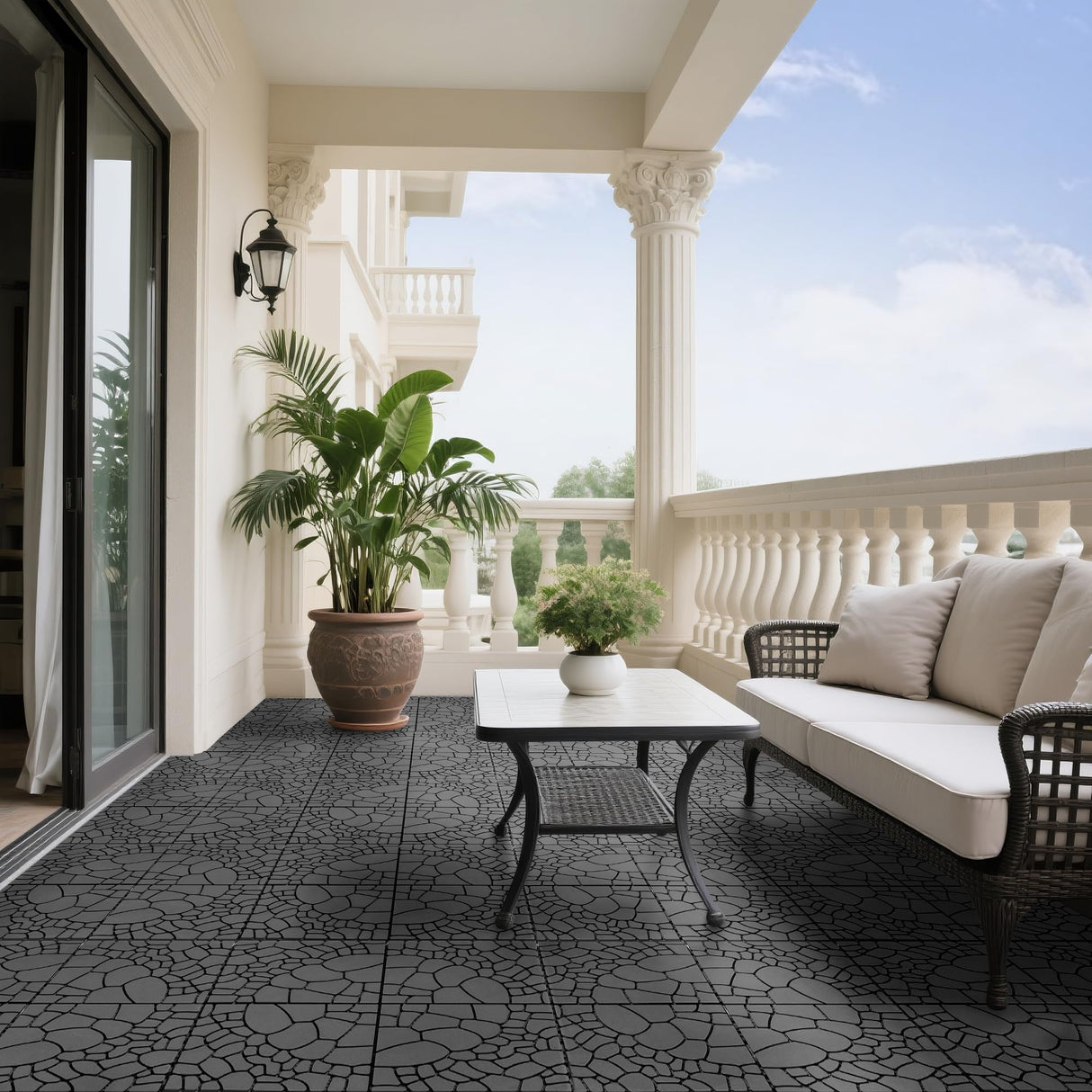 Interlocking Plastic Deck Tiles, 44 Pack, 12"x12" Waterproof Patio Floor Tiles for Indoor and Outdoor, Easy Snap Deck Tiles for Balcony, Garden, Backyard, Pathway and Poolside, All Weather Voyavela