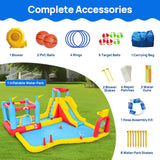 WELLFUNTIME Inflatable Water Slides Park with Blower, Bouncy Castle with Climbing Wall, Dual Water Cannons, Dual Basketball Hoops, Dartboard, Ring Toss, Deep Pool WELLFUNTIME