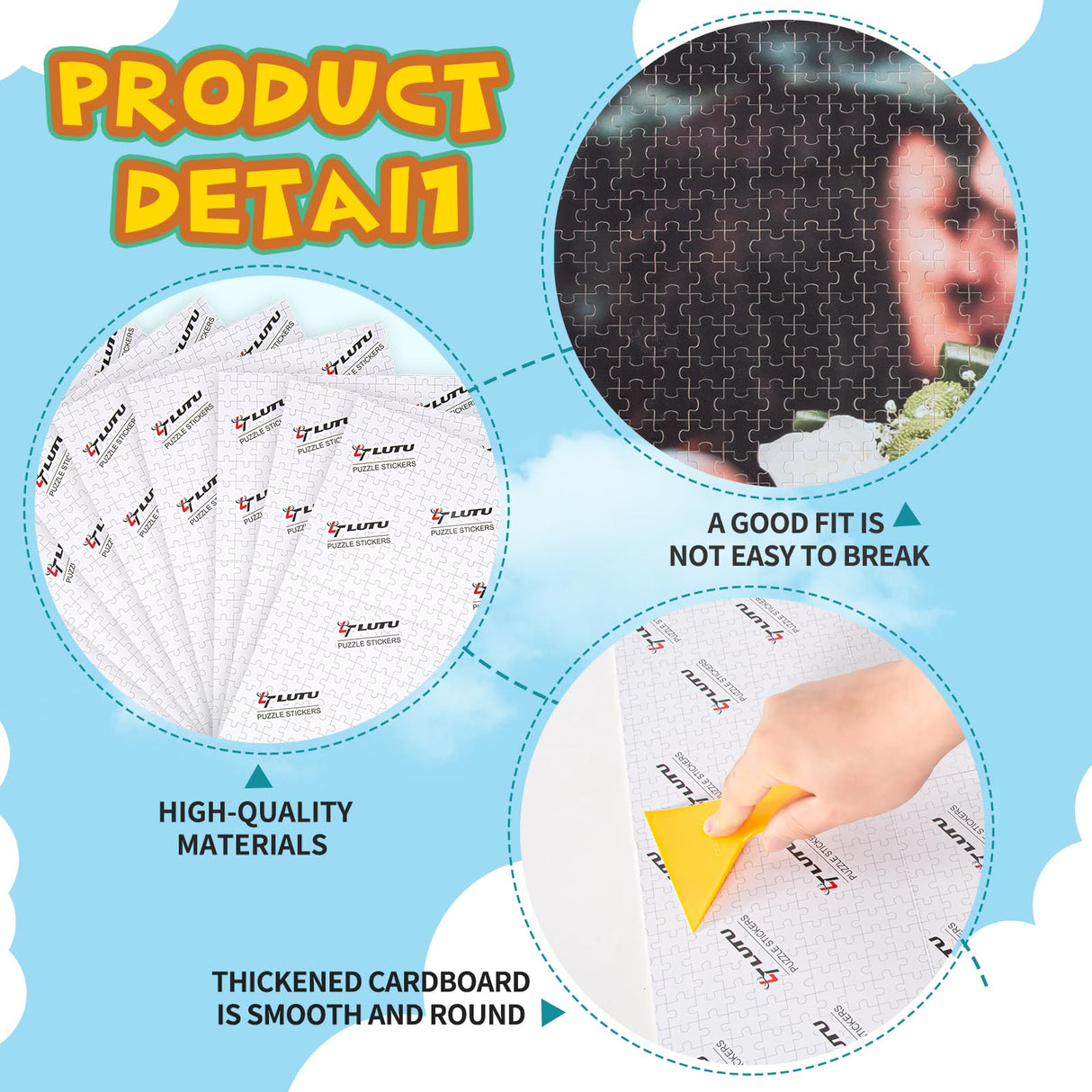 LTLUTU Puzzle Saver Sheets Kit (8 Sheets) - Permanent Adhesive Backing to Protect Finished Puzzles for Framing, Includes 2 Self-Stick Hooks + Squeegee Tool, Puzzle Preservation Stickers for Adults LTLUTU