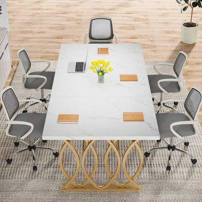 Tribesigns Executive Desk, 63" W Large Computer Desk, Modern Office Desk Conference Table Meeting Room Table, Business Furniture for Home Office, White and Gold