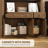 RALGEND 73.2" Tall Farmhouse Arched Bookshelf with Drawer and Door, 6 Tier Mid Century Modern Book Shelf and Bookcase with Storage, Floor Standing Display Cabinet for Living Room, Home Office, Walnut RALGEND