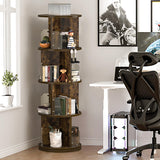 VECELO 4 Tier Revolving Bookshelf Tower, 360° Display Floor Standing Storage Rack with Acrylic Visible Window Partition for Bedroom, Living Room Home and Office, Brown VECELO