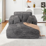 JEEOHEY 56"W Oversized Chaise Lounge Chair Indoor,Plush Faux Fur Sleeper Sofa Couch Bed with Pillows&Wide Armrest,Fluffy Comfy Cloud Sofa,Compression Foam Boneless Couch for Living Room,Bedroom(Grey) JEEOHEY