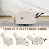 Korser 360° Swivel Rocker Recliner for Adults, Nursery Glider Recliner with Massage and Heating, Rocking Chair with Cup Holder, Manual Recliner Chair for Living Room, Bedroom (Fabric, Beige) Korser