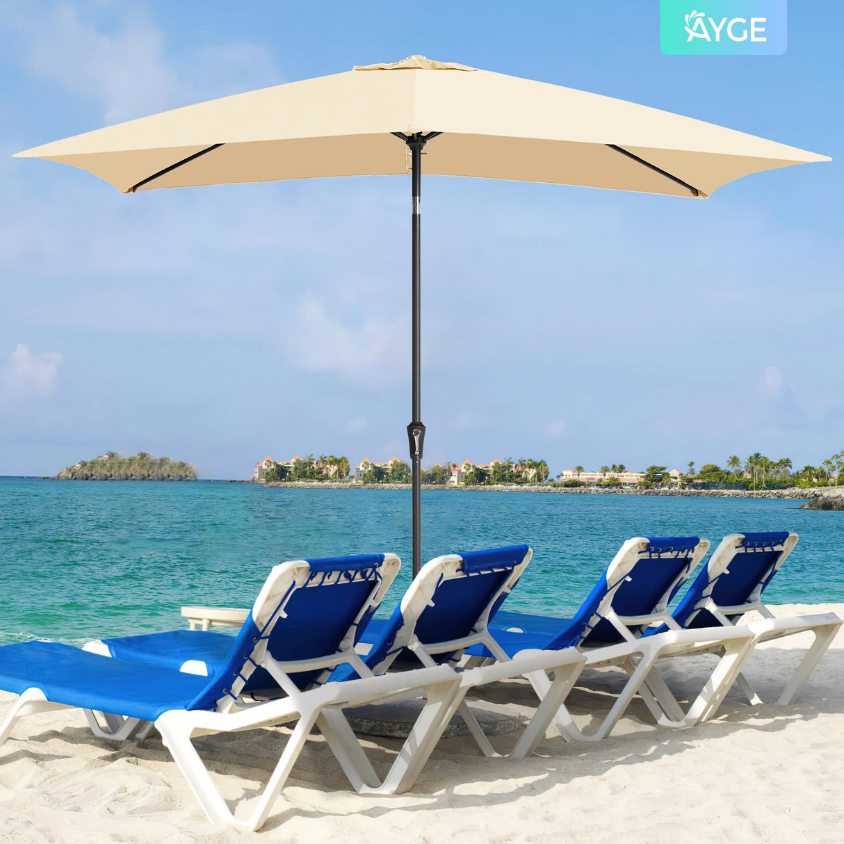 Ayge 6.5x10FT Rectangular Patio Umbrella Outdoor Table Umbrella w/Push Button Tilt & Crank Rectangle Market Umbrella UV Protection for Garden,Deck,Lawn,Yard & Pool,Beige Ayge