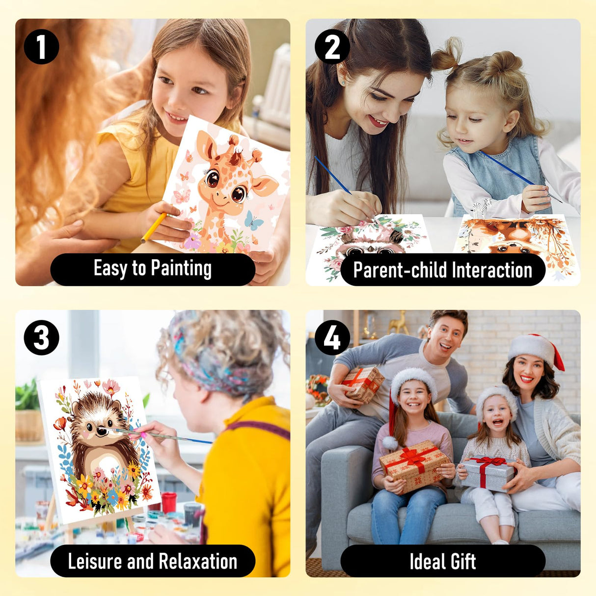 HEIBAGO Framed Paint by Numbers kit for Kids, 4 Pack Cute Animal Paint by Numbers for Kids Ages 8-12, Paint by Numbers Kits Children Beginner, DIY Acrylic Oil Painting for Home Wall Decor 8x8 inch HEIBAGO