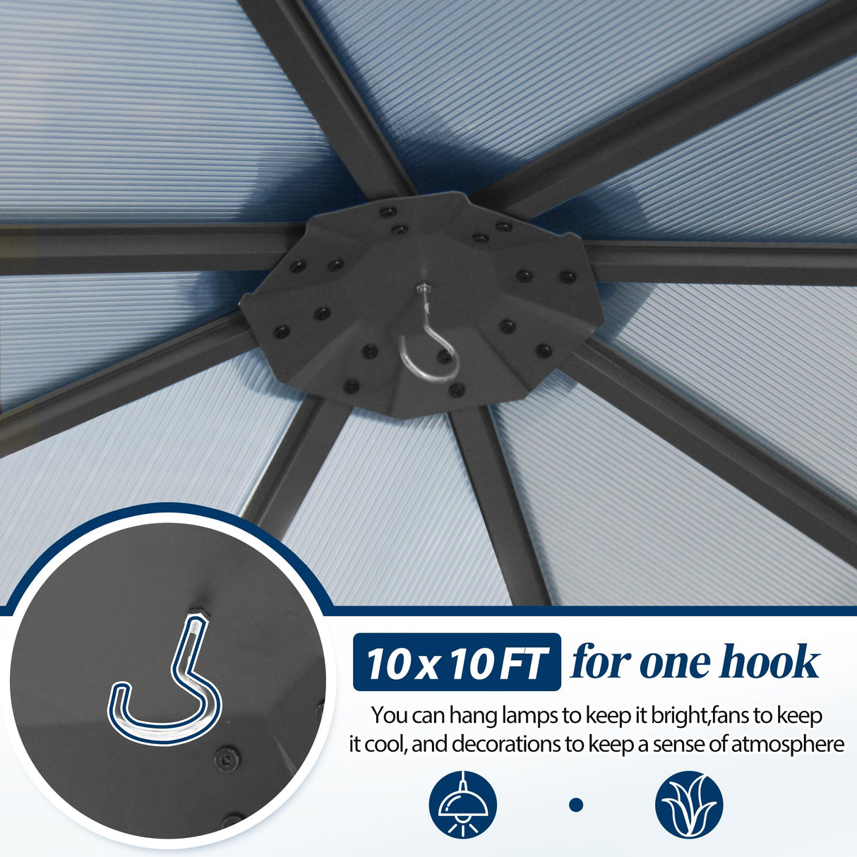 COVERONICS 10FT x 10FT Patio Polycarbonate Hardtop Gazebo with Steel Frame - Outdoor Translucent Roof Gazebo with Breathable Netting & Shaded Curtains for Porch, Lawn, Garden, Backyard, Poolside COVERONICS