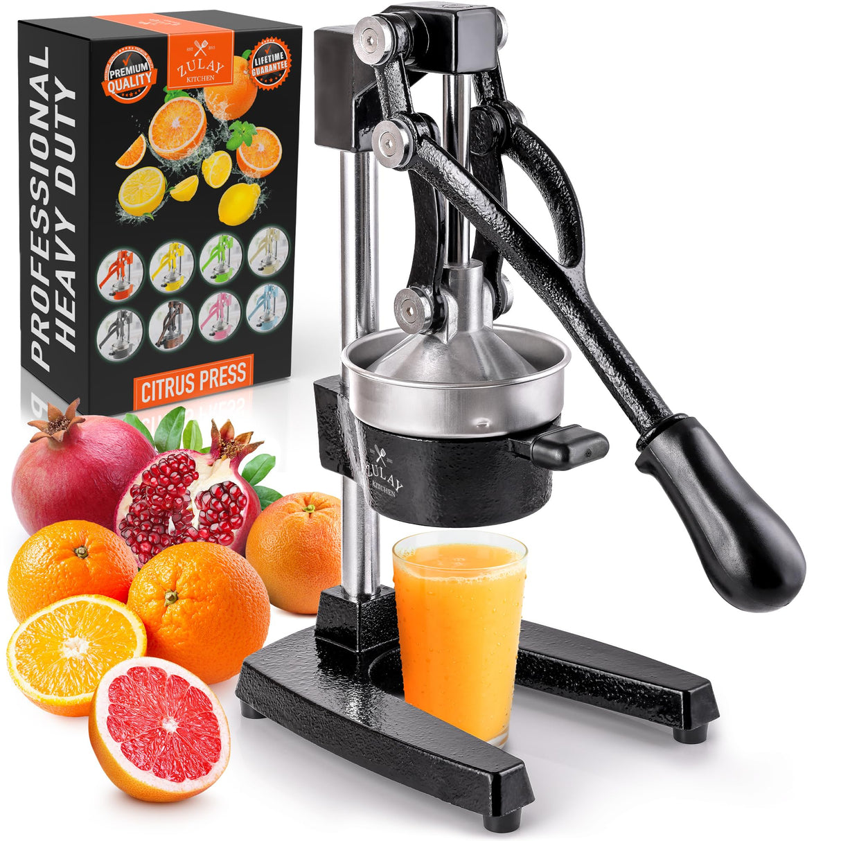 Zulay Kitchen Cast-Iron Orange Juice Squeezer - Heavy-Duty, Easy-to-Clean, Professional Citrus Juicer - Durable Stainless Steel Lemon Squeezer - Sturdy Manual Citrus Press & Orange Squeezer (Black) Zulay Kitchen