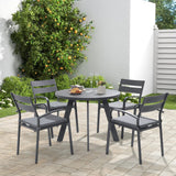 Soleil Jardin 5 Piece Outdoor Dining Set, Aluminum Patio Furniture Dining Set with Round Dining Table w/Umbrella Hole and 4 Stackable Chairs w/Cushions for Yard, Garden, Porch and Pool, Dark Gray Soleil Jardin