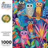 Cross & Glory - Hootenanny: Birds in Paradise - 1000 Piece Jigsaw Puzzle for Adults | Vibrant Indian Garden & Owl Design | Challenging and Artistic Cross & Glory