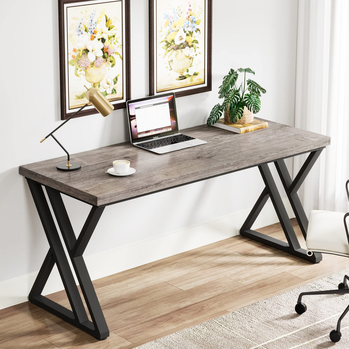 Tribesigns Writing Computer Desk, 55 inch Heavy Duty Study Desk with Z-Shaped Metal Leg, Modern Simple Home Office Computer Desk, Grey Tribesigns