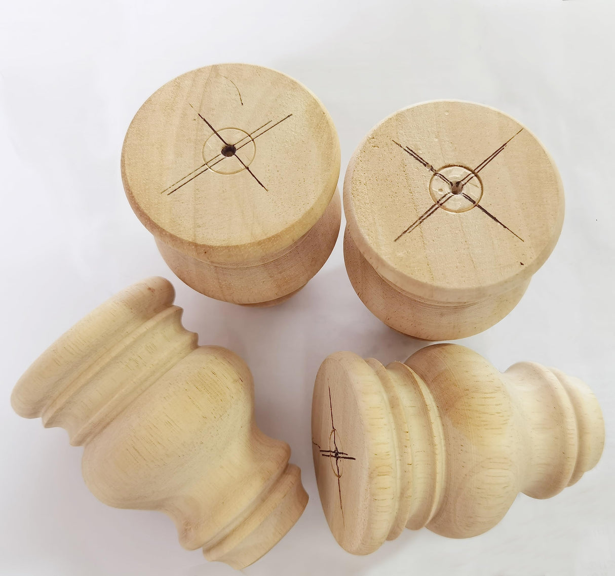 Wooden Furniture Legs, Solid Wood Unpainted Replacement Furniture Legs, Kitchen Dining Table Legs/Desk/Sofa/Bookcase Bun Feet, DIY Wooden Round legs with Mounting Plate & Screws Set of 4 (4 Inch) Btibpse