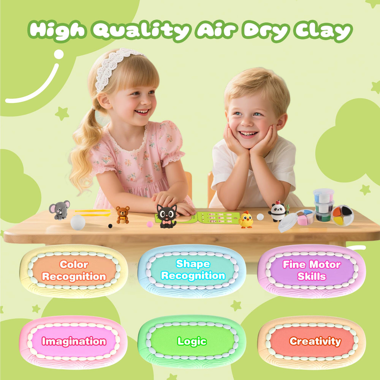 Air Dry Clay Kit, 12 Animals Modeling Clay for Kids, Model Magic Clay with Sculpting Tools and Tutorials, Safe & Non-Toxic, DIY Arts & Crafts School Projects, Home Party Favors for Boys & Girls Nicella